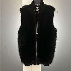 Anne Klein Black Faux Fur Vest